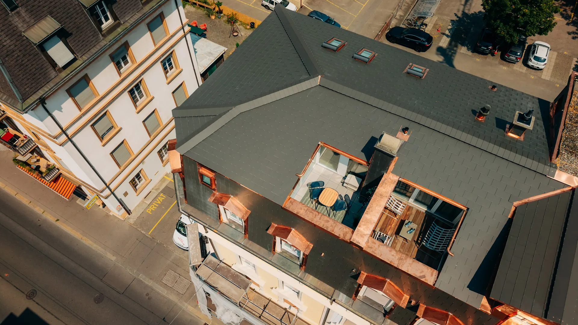 Das Haus an der Zentralstrasse 105 in Biel von oben